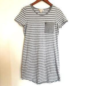 Michael Kors Striped Tshirt Dress Gray and White Size Small